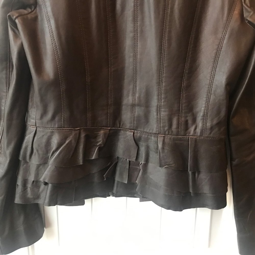 Leather Coat With Ruffle Detail - Picture 6 of 11